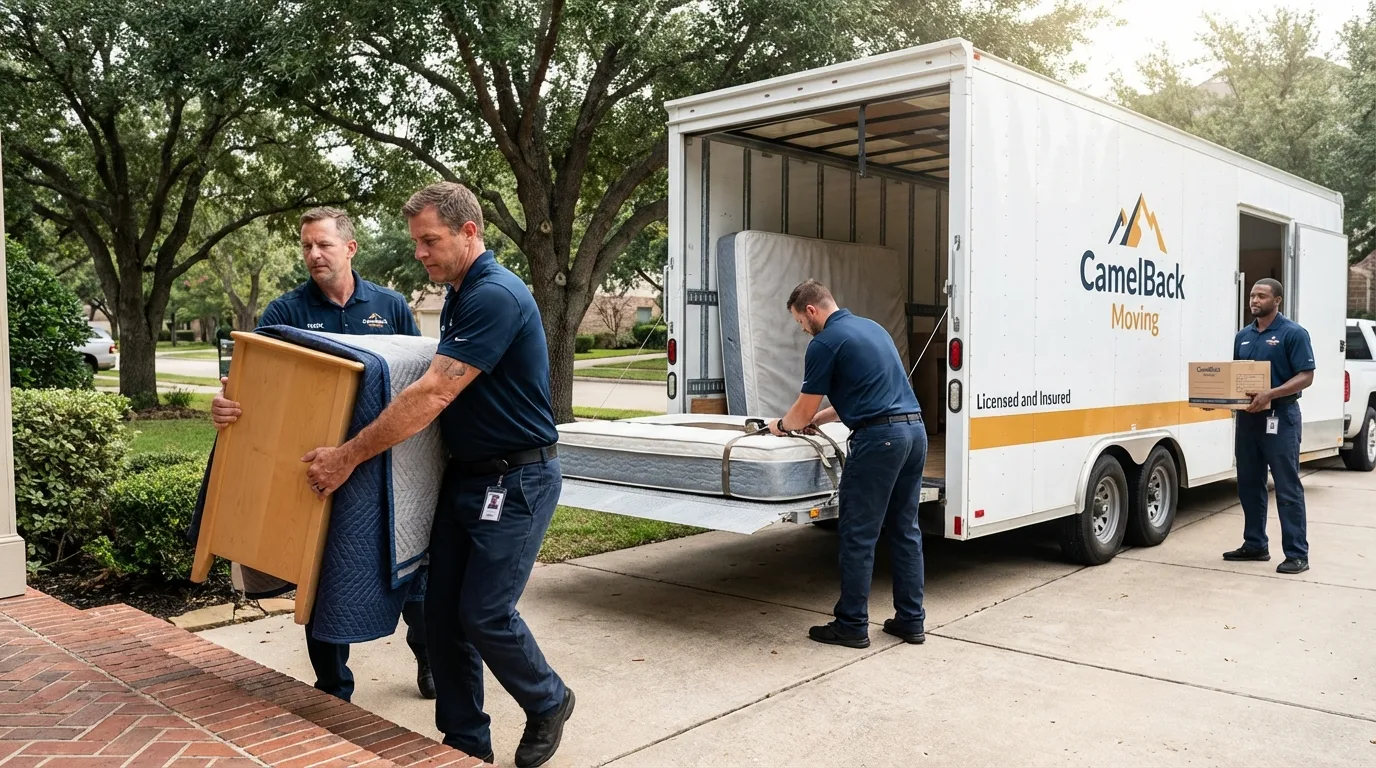 Crew loading residential truck for cross-state move from Cordova, NC