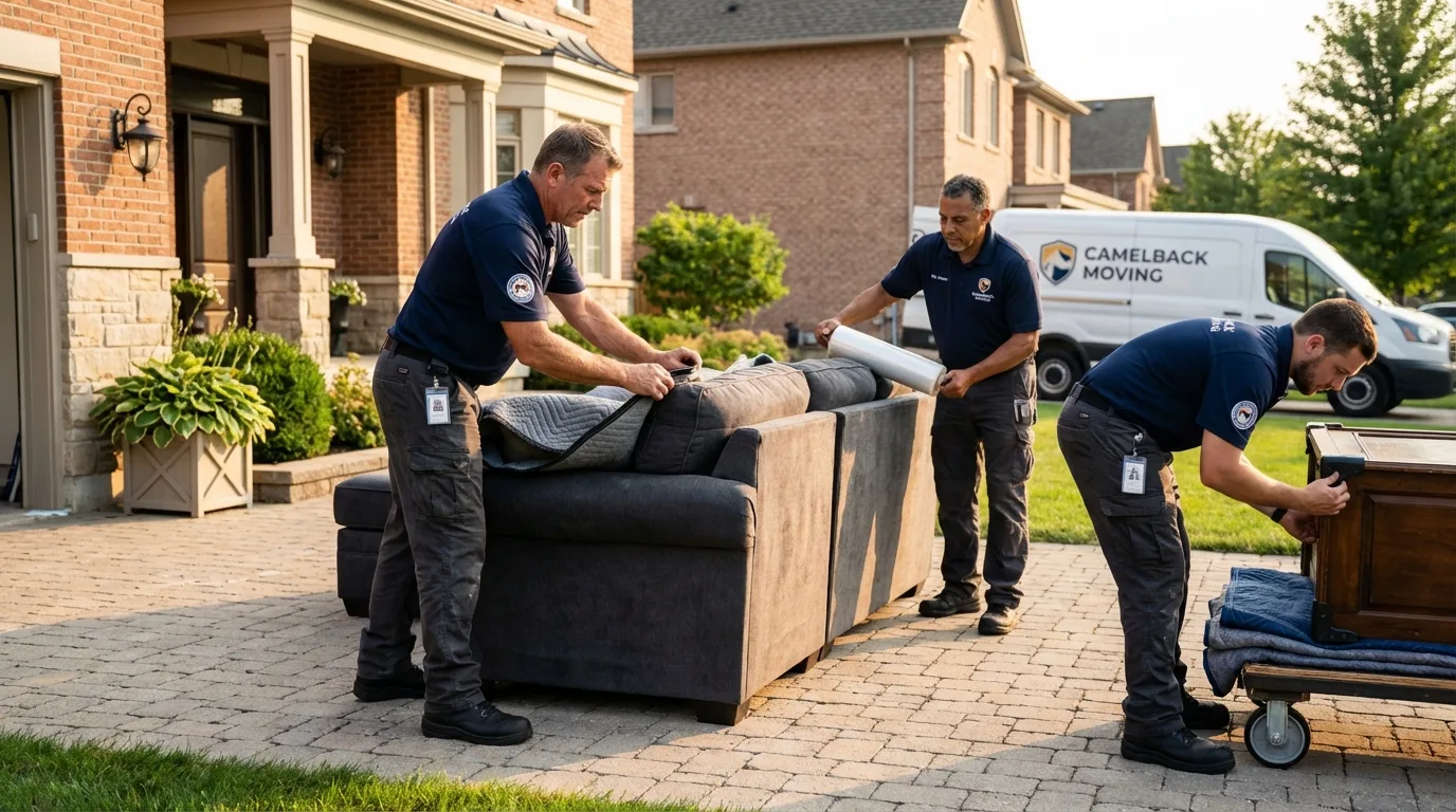 Large estate moving crew wrapping furniture in Cordova, NC