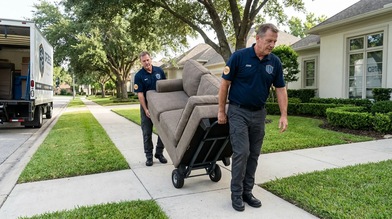 Local residential moving crew loading furniture in Cordova, NC